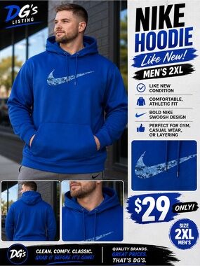 Nike Men’s Hoodie Sweatshirt - Royal Blue with Distressed Swoosh (2XL)